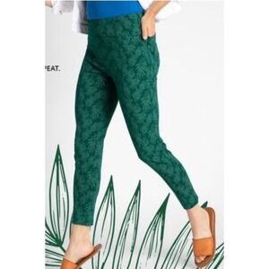 Betabrand Power Down Skinny Dress Pants Womens Small Green Leaf Print High Waist